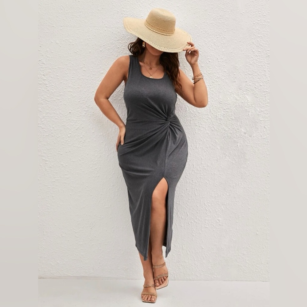 SHEIN Plus Twist Front Split Hem Dress